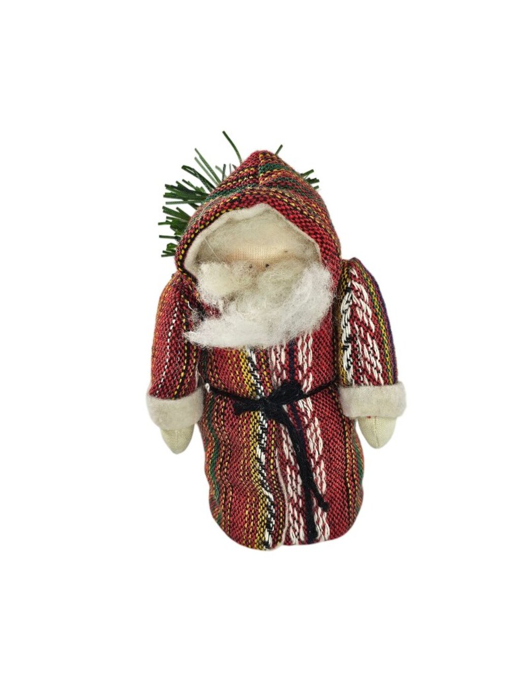 Handmade Santa Claus Doll With Woven Red Hooded Coat Sack Of Miniature Firewood